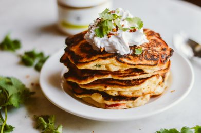 Spicy Curry Besan Pancakes with Coconut Cream