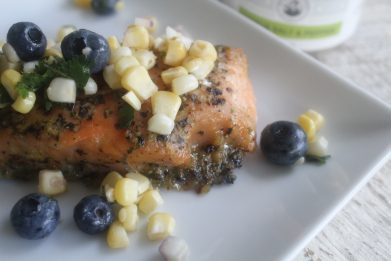 Roasted Salmon Filet with Sweet Corn and Blueberry Relish